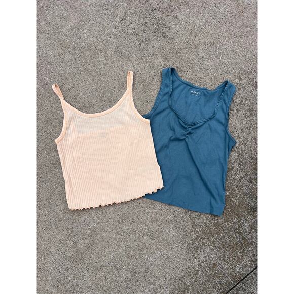 Old Navy Ribbed Pale Orange Dusty Blue Casual Tank Top 2 Piece Bundle Size Large - Picture 1 of 8